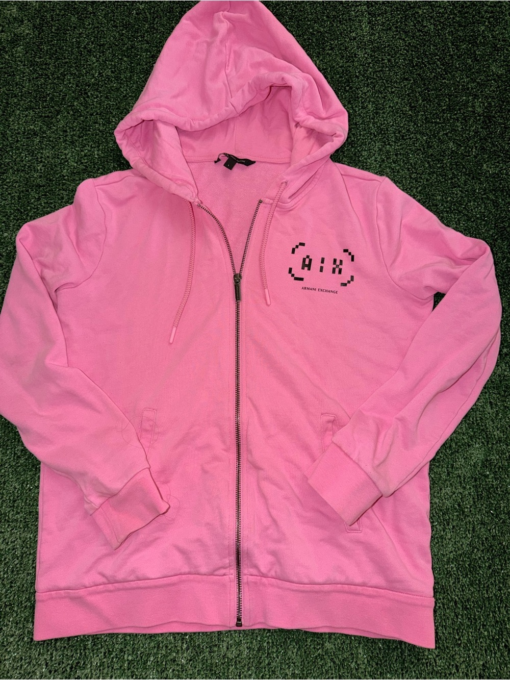 A|X Armani Exchange Bright Pink Full-Zip Pixelated Logo with Hoodie - Size L